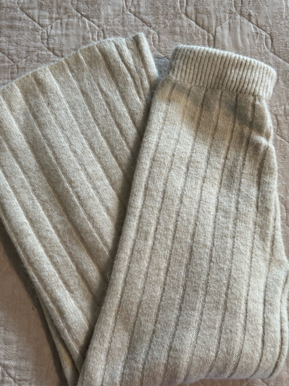 Sincerely Jules Ribbed Wide-Leg Pants in Light Beige